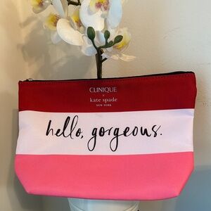 Clinique x Kate Spade "hello, gorgeous" Red, White, and Pink Cosmetic Bag